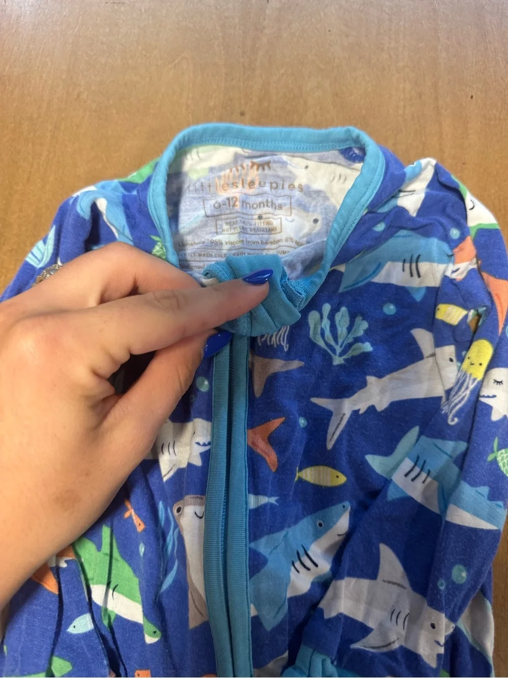 Little Sleepies Blue Shark & Sea Creatures Footed Pajama Romper